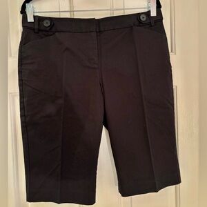 Editor Black Bermuda Cotton Stretch Shorts with Pockets & Adjustable Waist $50